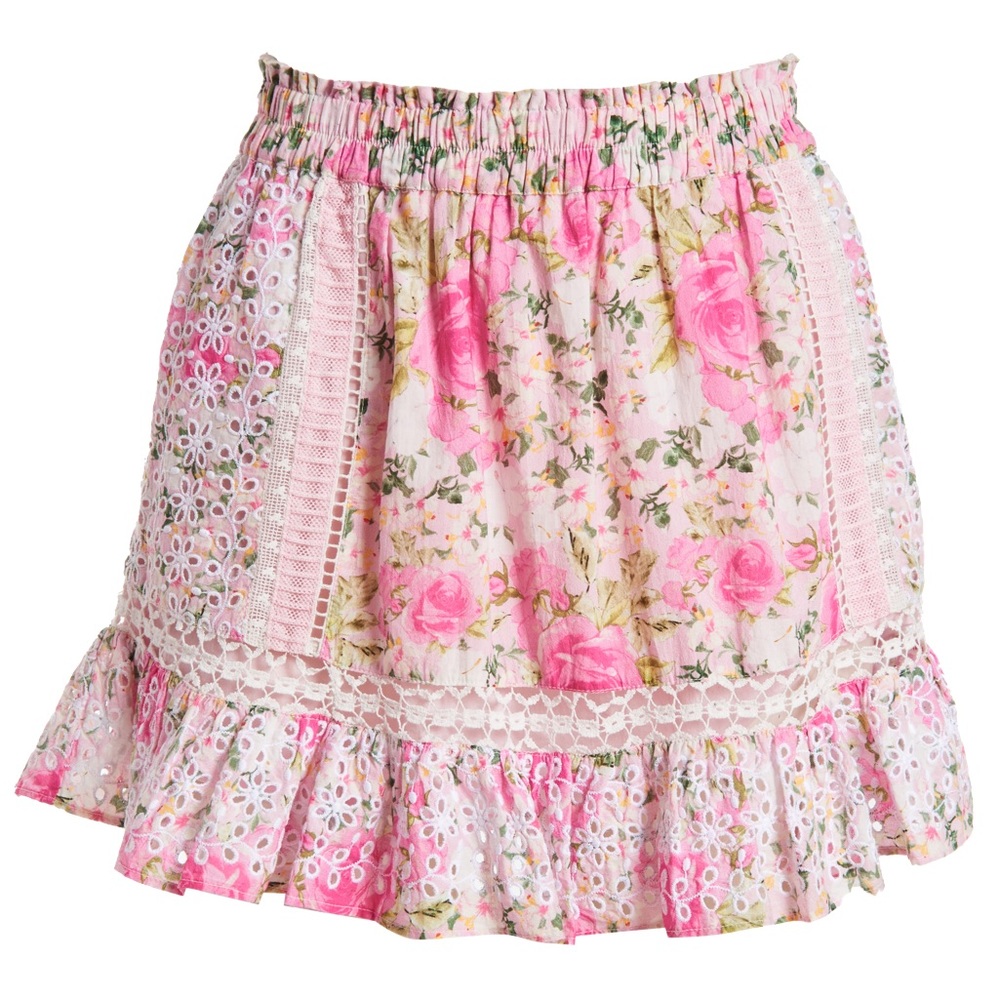 NWT LoveShackFancy Baydar Floral Mini Skirt in Magenta Flower Fields